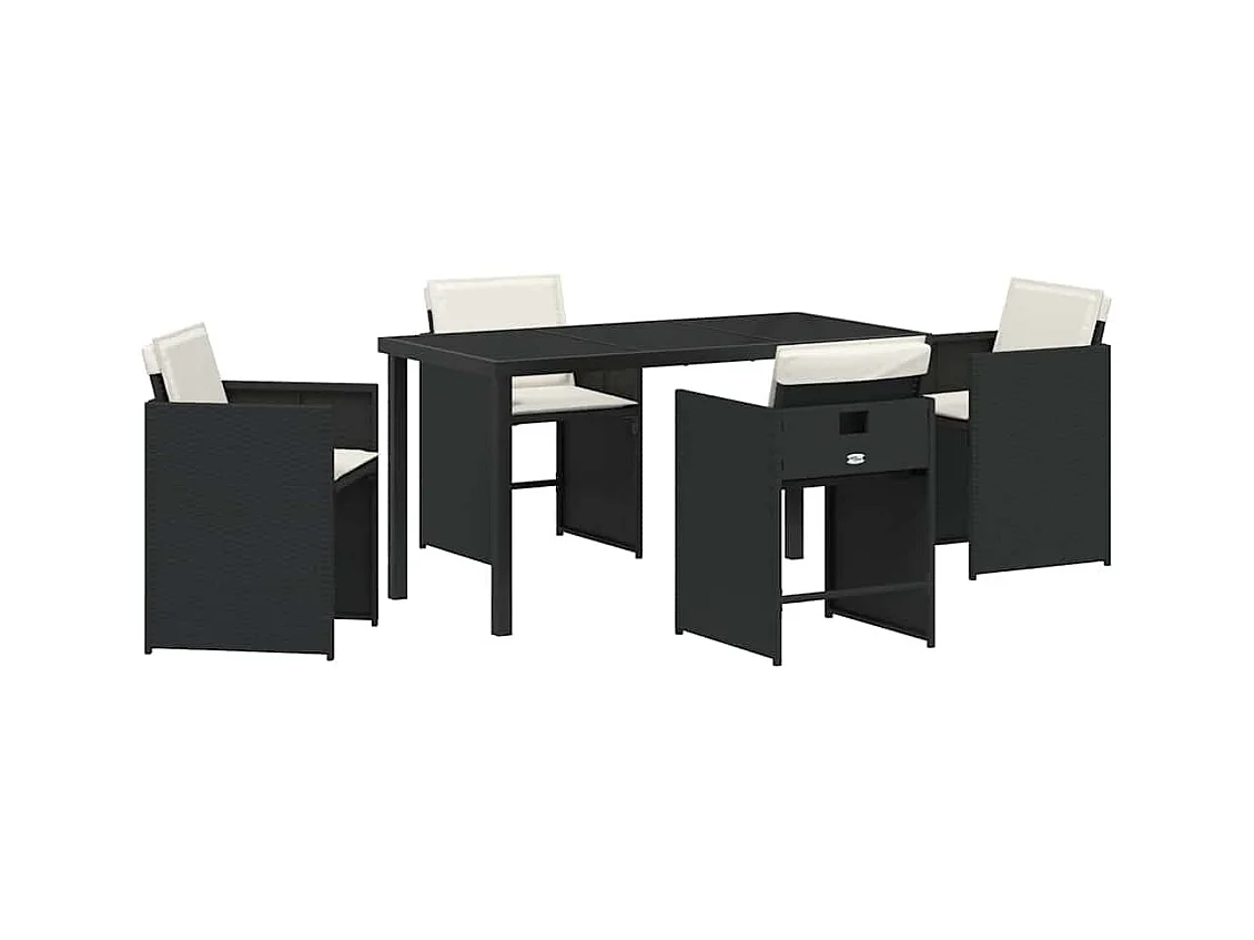 Set da pranzo da giardino 5 pezzi in polyrattan nero