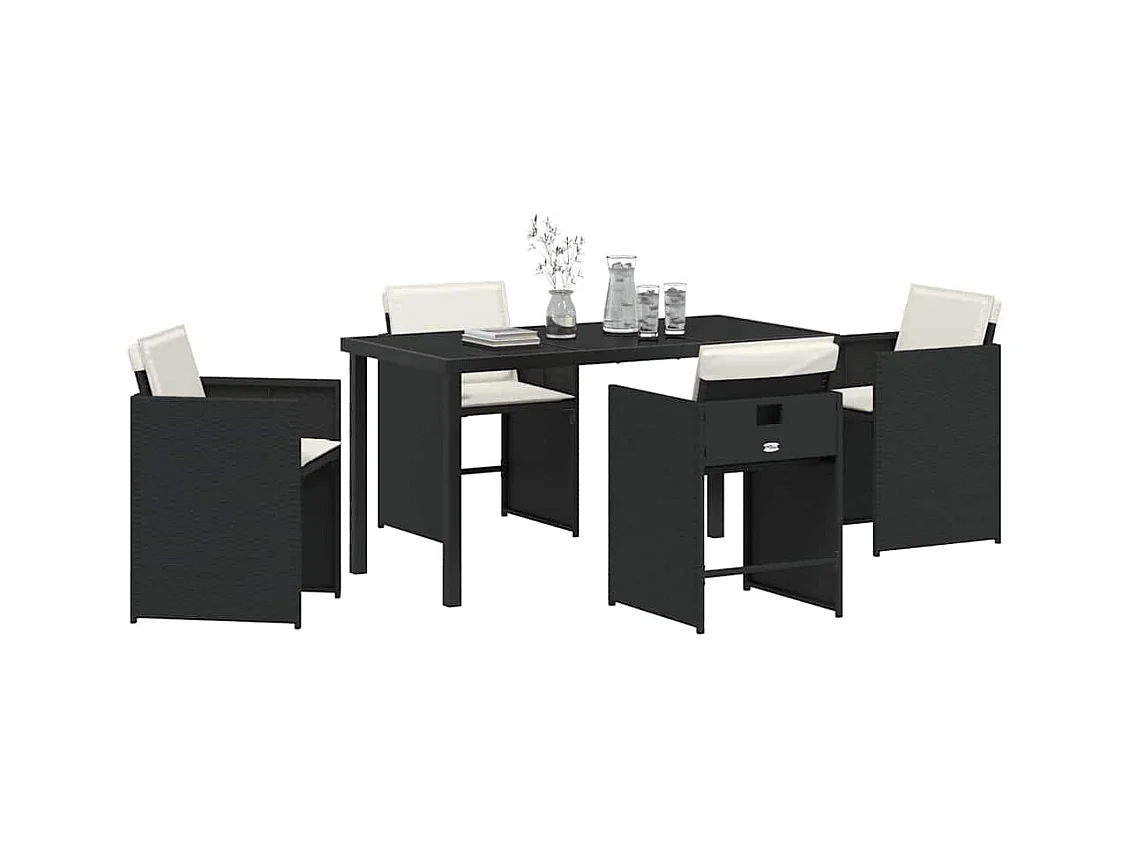Set da pranzo da giardino 5 pezzi in polyrattan nero