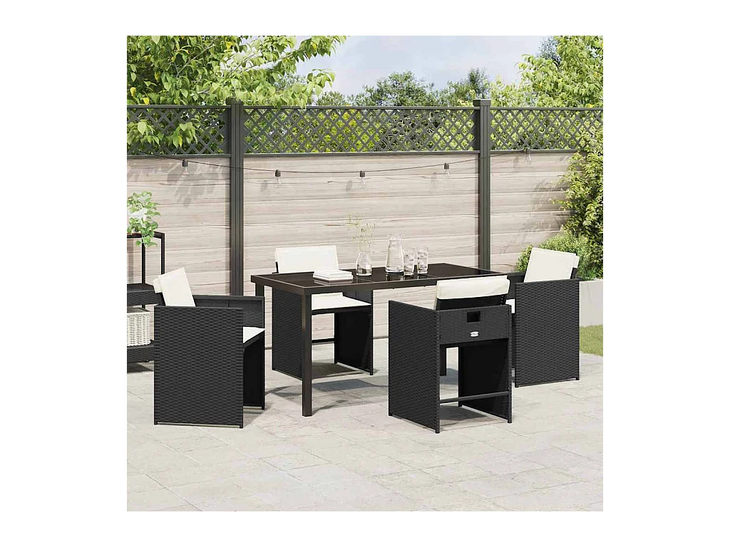 Set da pranzo da giardino 5 pezzi in polyrattan nero