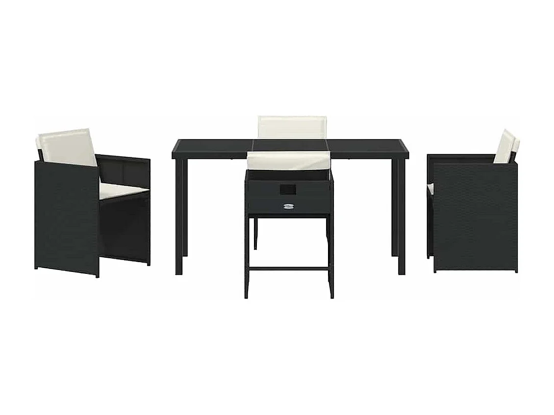 Set da pranzo da giardino 5 pezzi in polyrattan nero