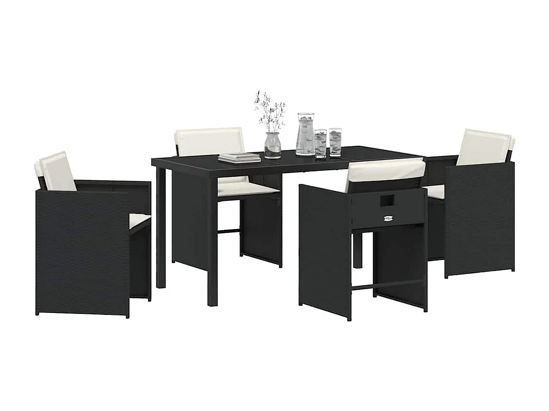 Ensemble de salle à manger de jardin 5 pièces Noir Rotin poly