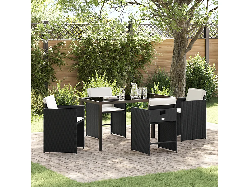 Set da pranzo da giardino 5 pezzi in polyrattan nero