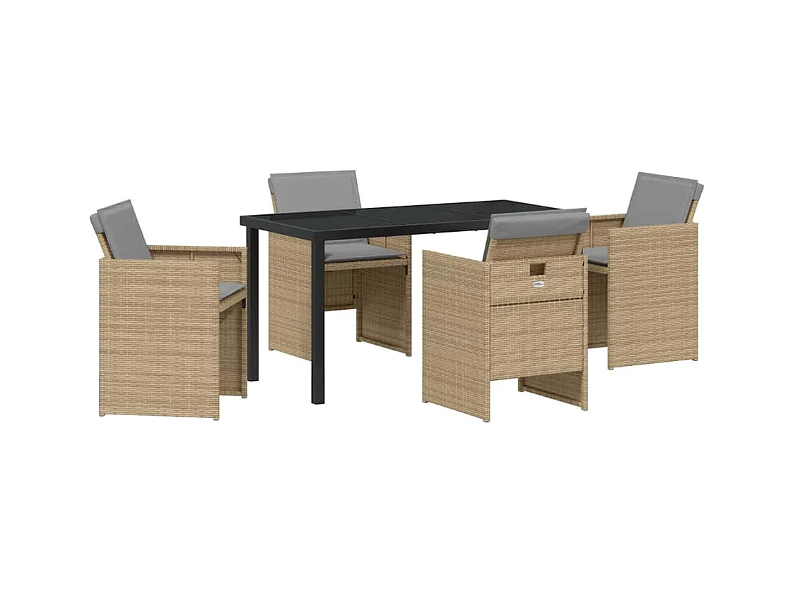 Set da pranzo da giardino 5 pezzi con cuscini in polyrattan beige