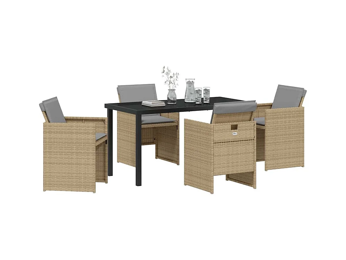 Set da pranzo da giardino 5 pezzi con cuscini in polyrattan beige