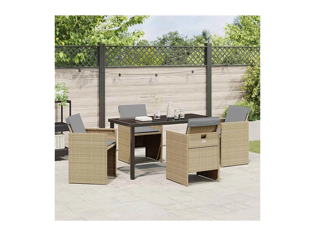 Set da pranzo da giardino 5 pezzi con cuscini in polyrattan beige