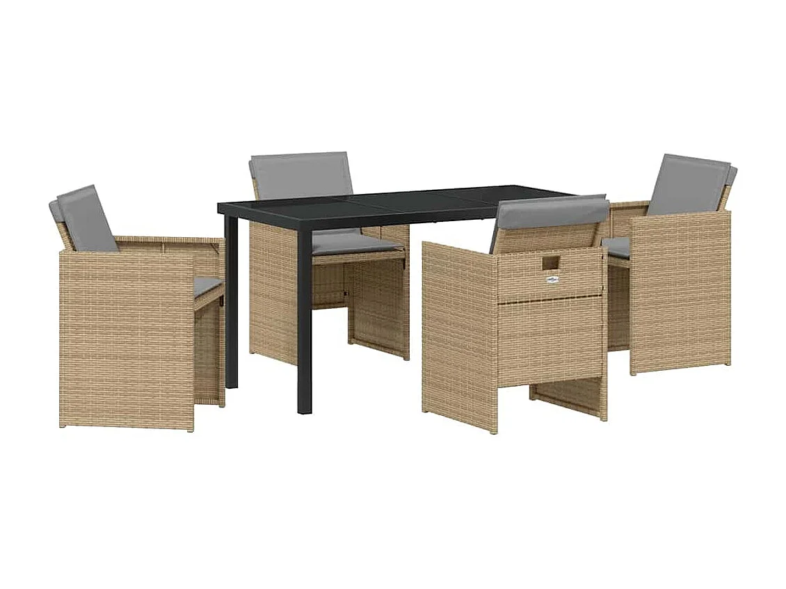 5-delige tuinset met beige polyrotan kussens