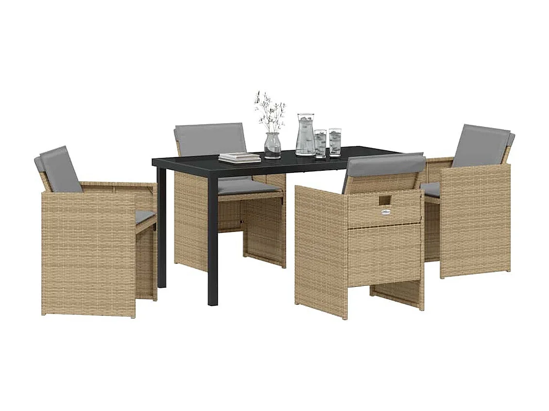 5-delige tuinset met beige polyrotan kussens