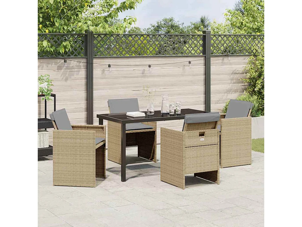 5-delige tuinset met beige polyrotan kussens