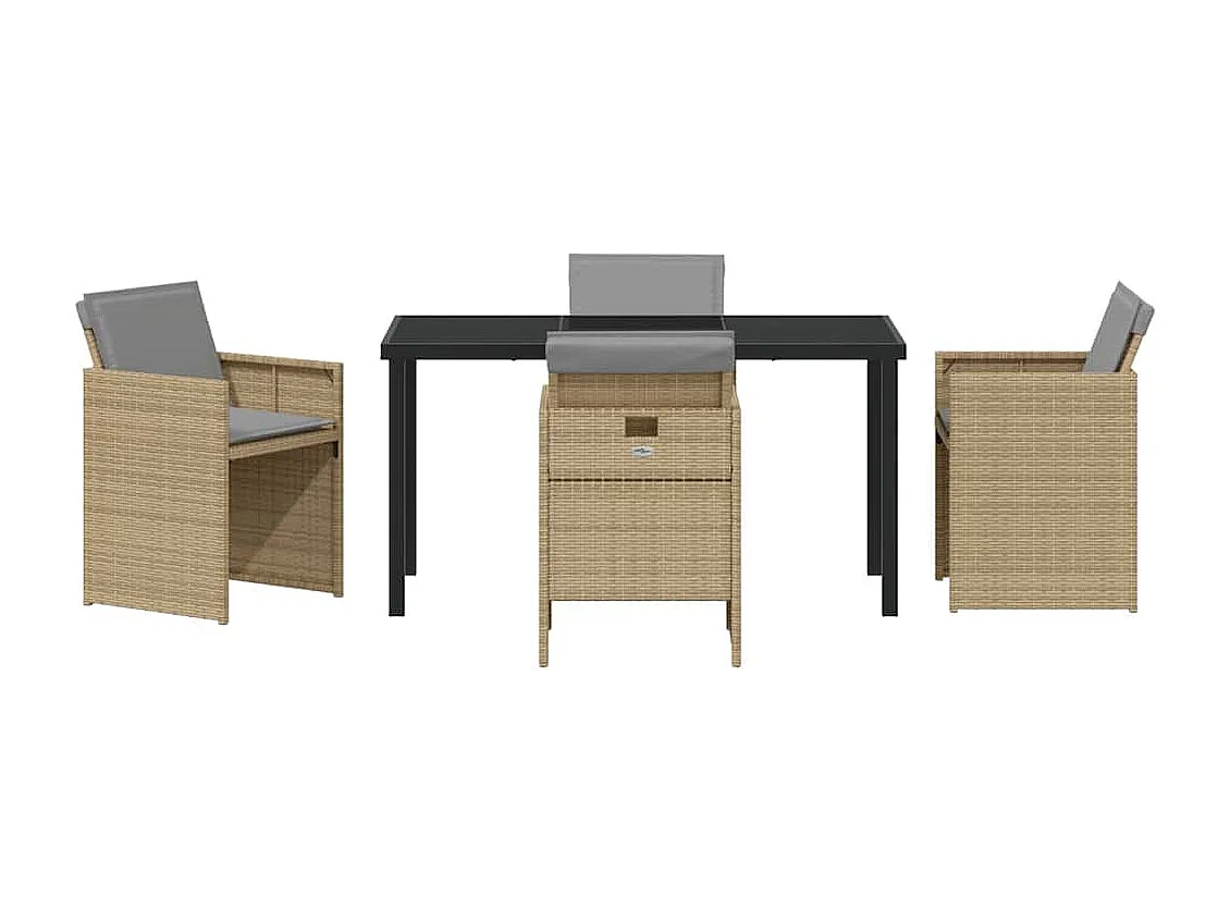 5-delige tuinset met beige polyrotan kussens