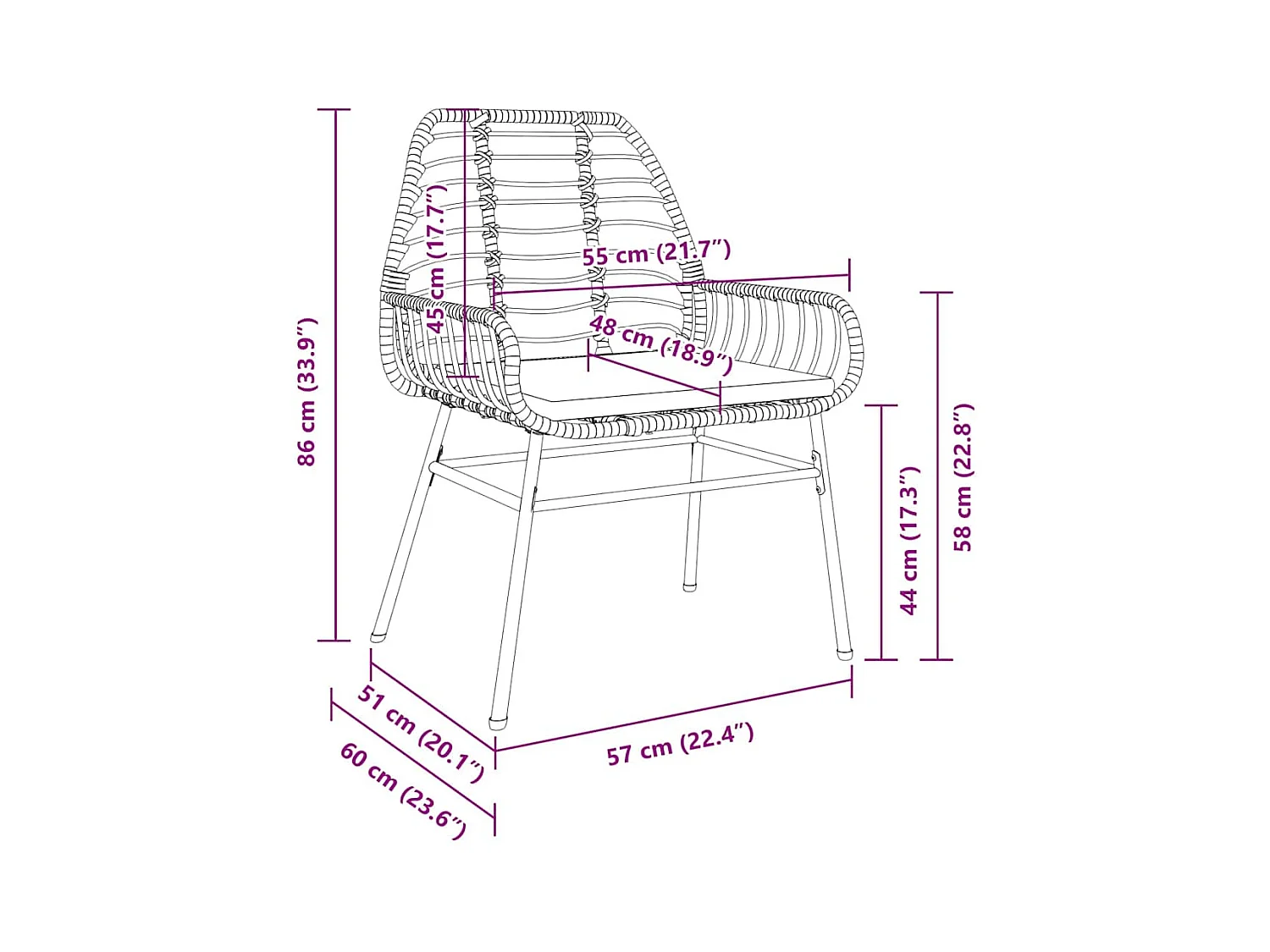 Ensemble de repas de jardin 5 pièces avec coussins marron en rotin poly