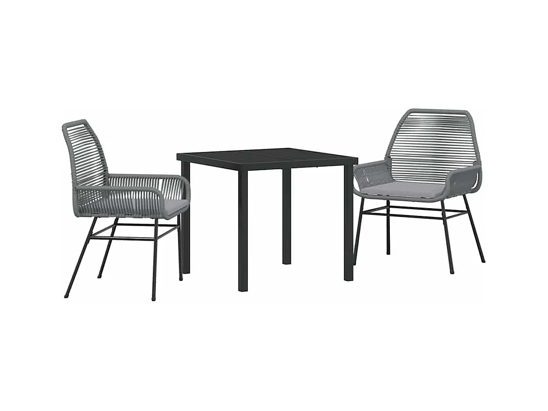 Set da pranzo da giardino 3 pezzi con cuscini in polyrattan grigio