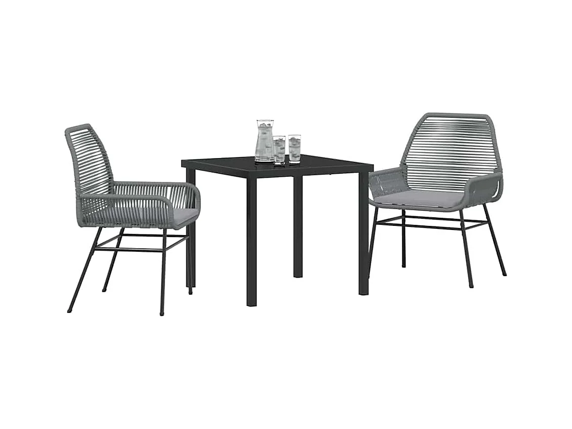 Set da pranzo da giardino 3 pezzi con cuscini in polyrattan grigio
