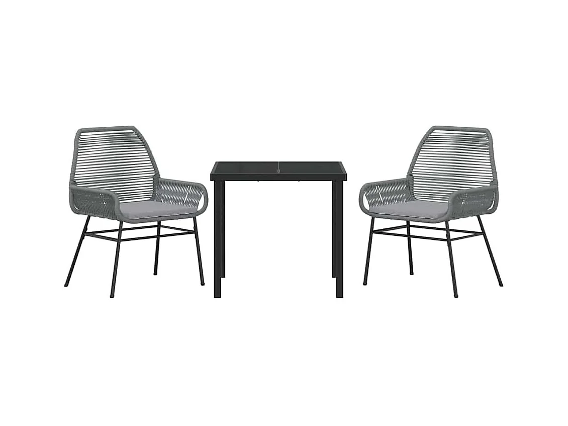 Set da pranzo da giardino 3 pezzi con cuscini in polyrattan grigio