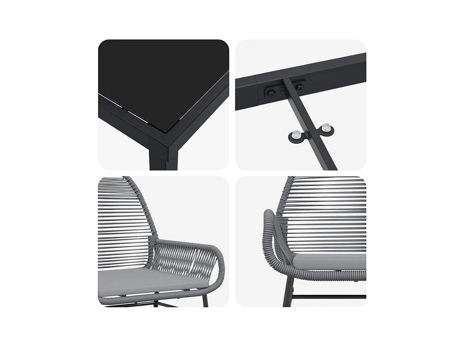 Set da pranzo da giardino 3 pezzi con cuscini in polyrattan grigio