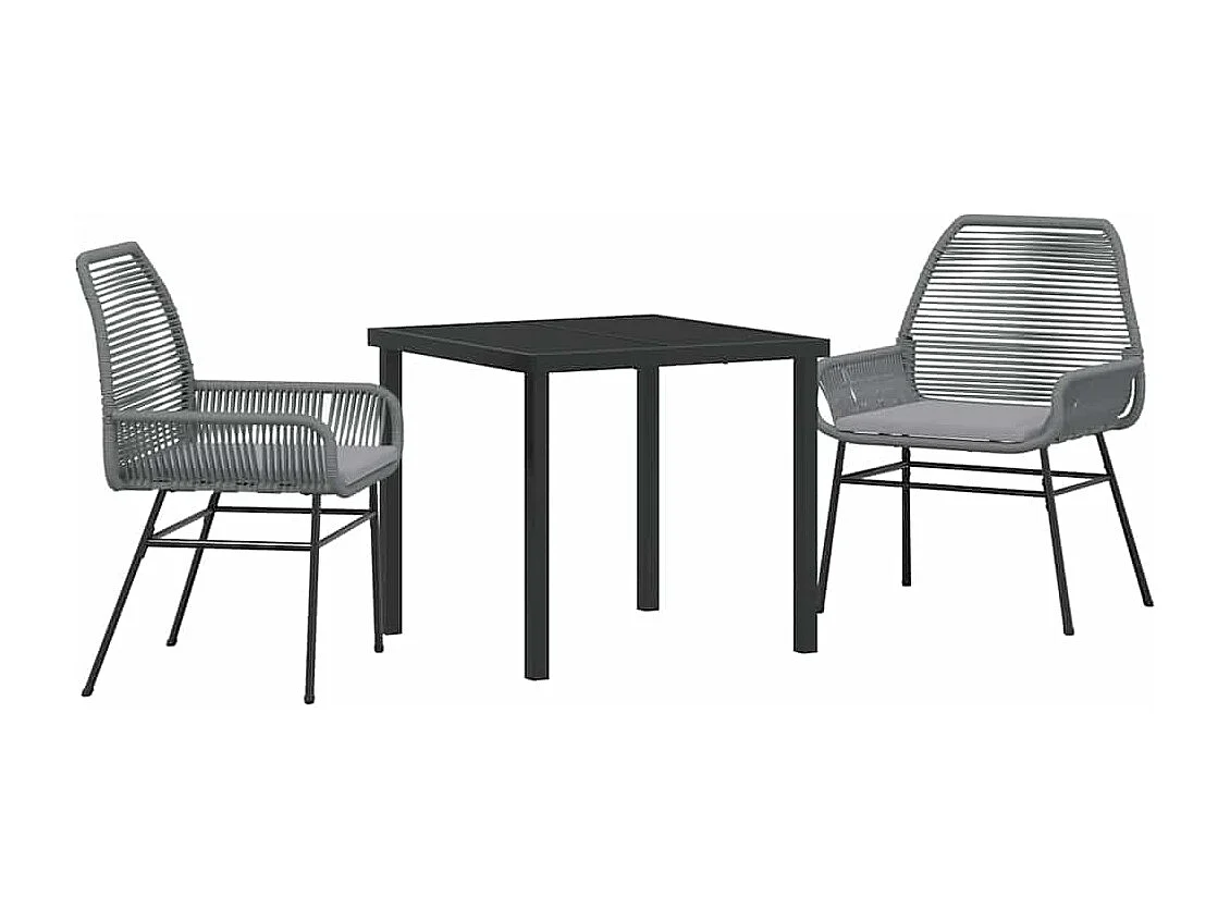 3-delige tuinset met kussens, grijs polyrotan