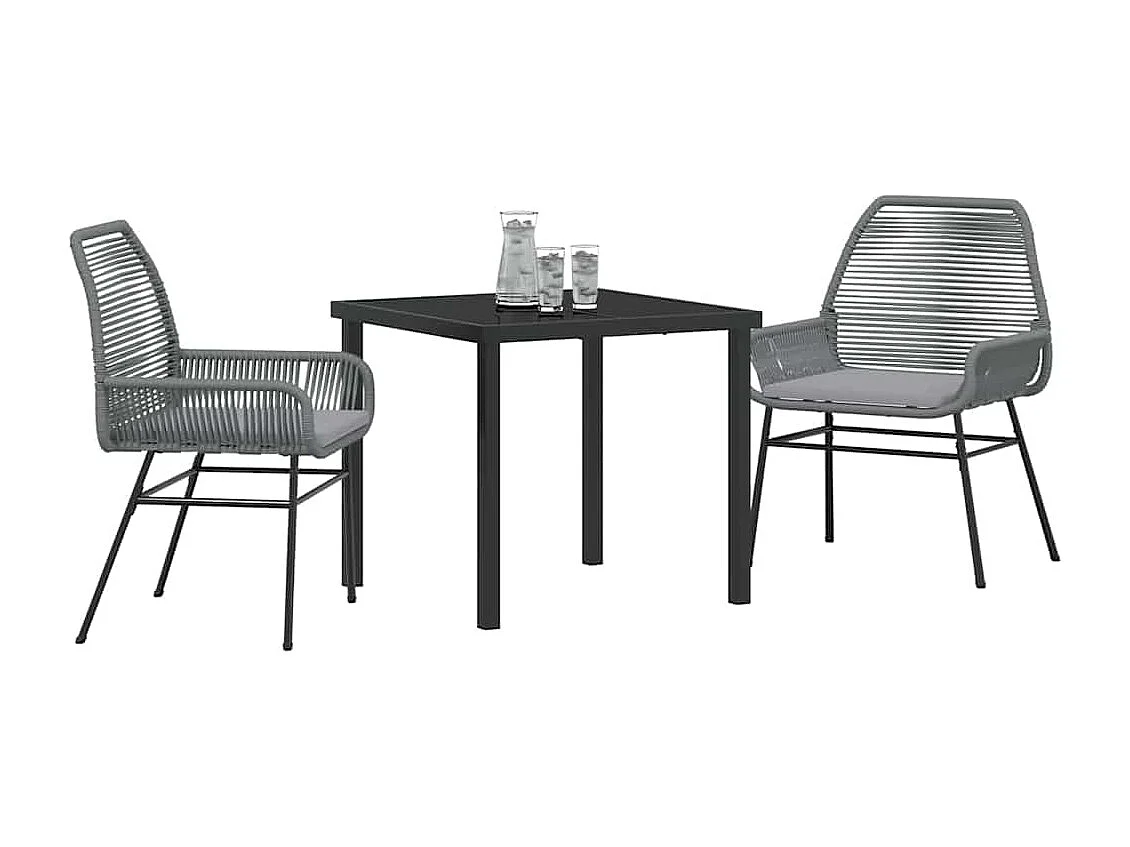 3-delige tuinset met kussens, grijs polyrotan