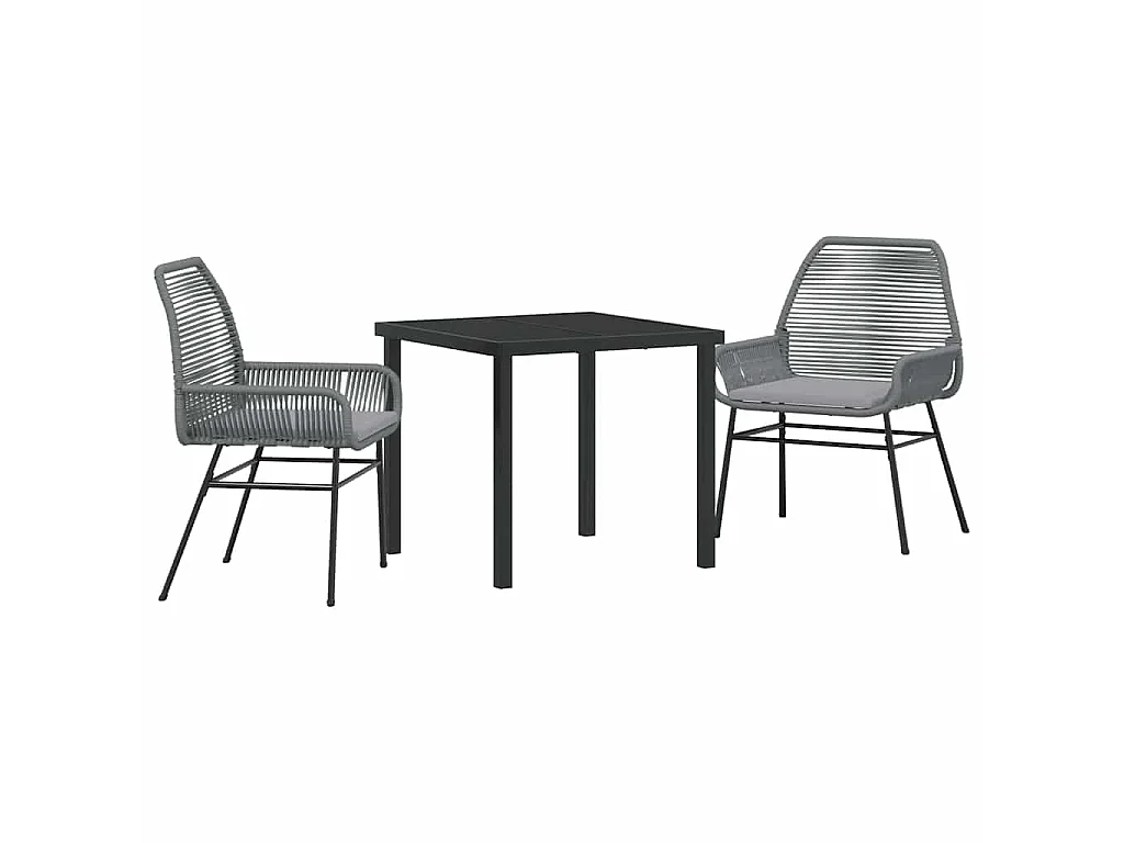 Ensemble de salle à manger de jardin 3 pièces avec coussins Gris en poly rotin