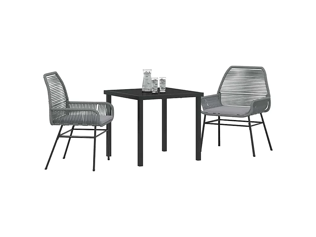 Ensemble de salle à manger de jardin 3 pièces avec coussins Gris en poly rotin