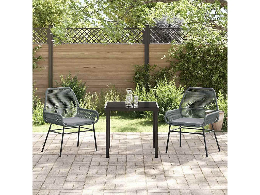 Ensemble de salle à manger de jardin 3 pièces avec coussins Gris en poly rotin