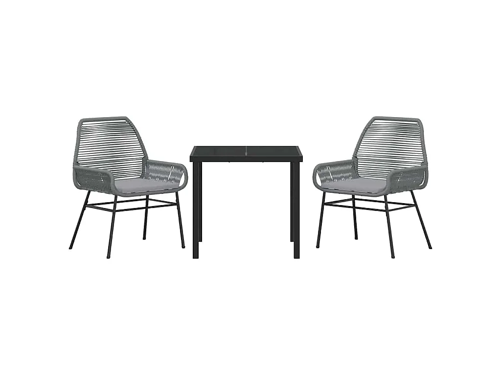 Ensemble de salle à manger de jardin 3 pièces avec coussins Gris en poly rotin