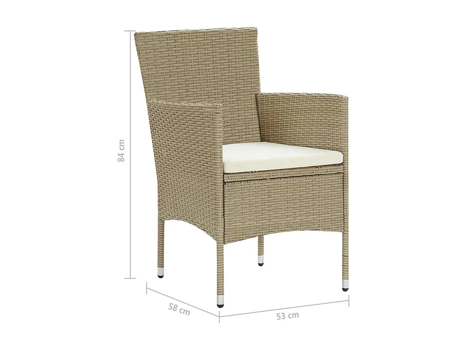 Set di 4 sedie da pranzo da giardino in resina intrecciata beige