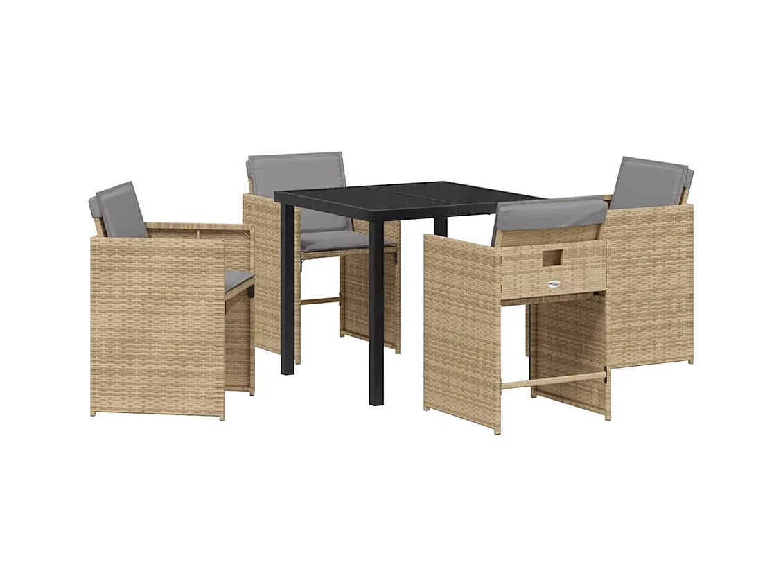 Set da pranzo da giardino 5 pezzi con cuscini in polyrattan beige