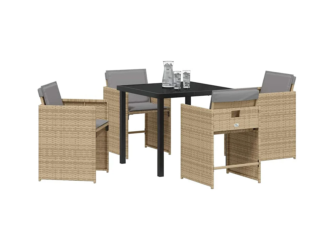 Set da pranzo da giardino 5 pezzi con cuscini in polyrattan beige