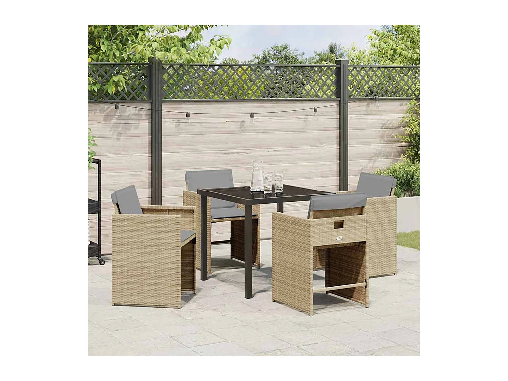 Set da pranzo da giardino 5 pezzi con cuscini in polyrattan beige