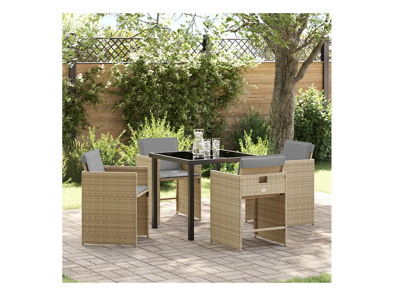 Ensemble de salle à manger de jardin 5 pièces avec coussins Beige Poly Rattan