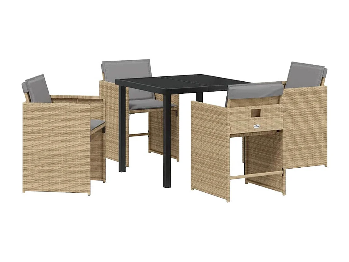 Juego de comedor de jardín de 5 piezas con cojines de ratán sintético beige