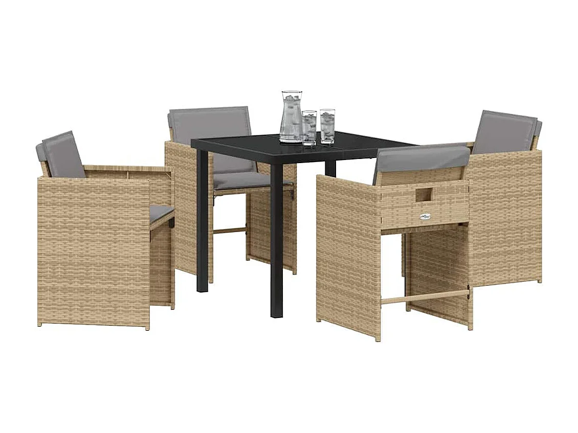 Juego de comedor de jardín de 5 piezas con cojines de ratán sintético beige