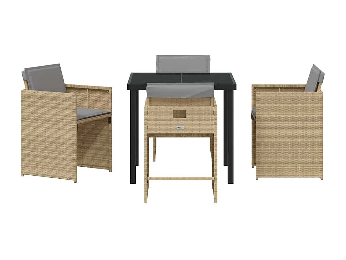 Juego de comedor de jardín de 5 piezas con cojines de ratán sintético beige