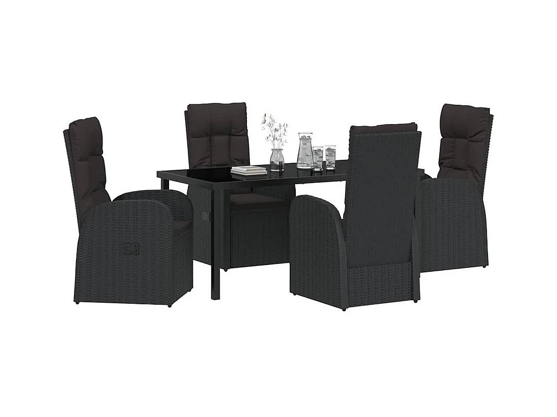 Set da pranzo da giardino 5 pezzi con cuscini in rattan nero Poly