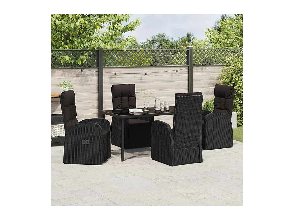 Set da pranzo da giardino 5 pezzi con cuscini in rattan nero Poly