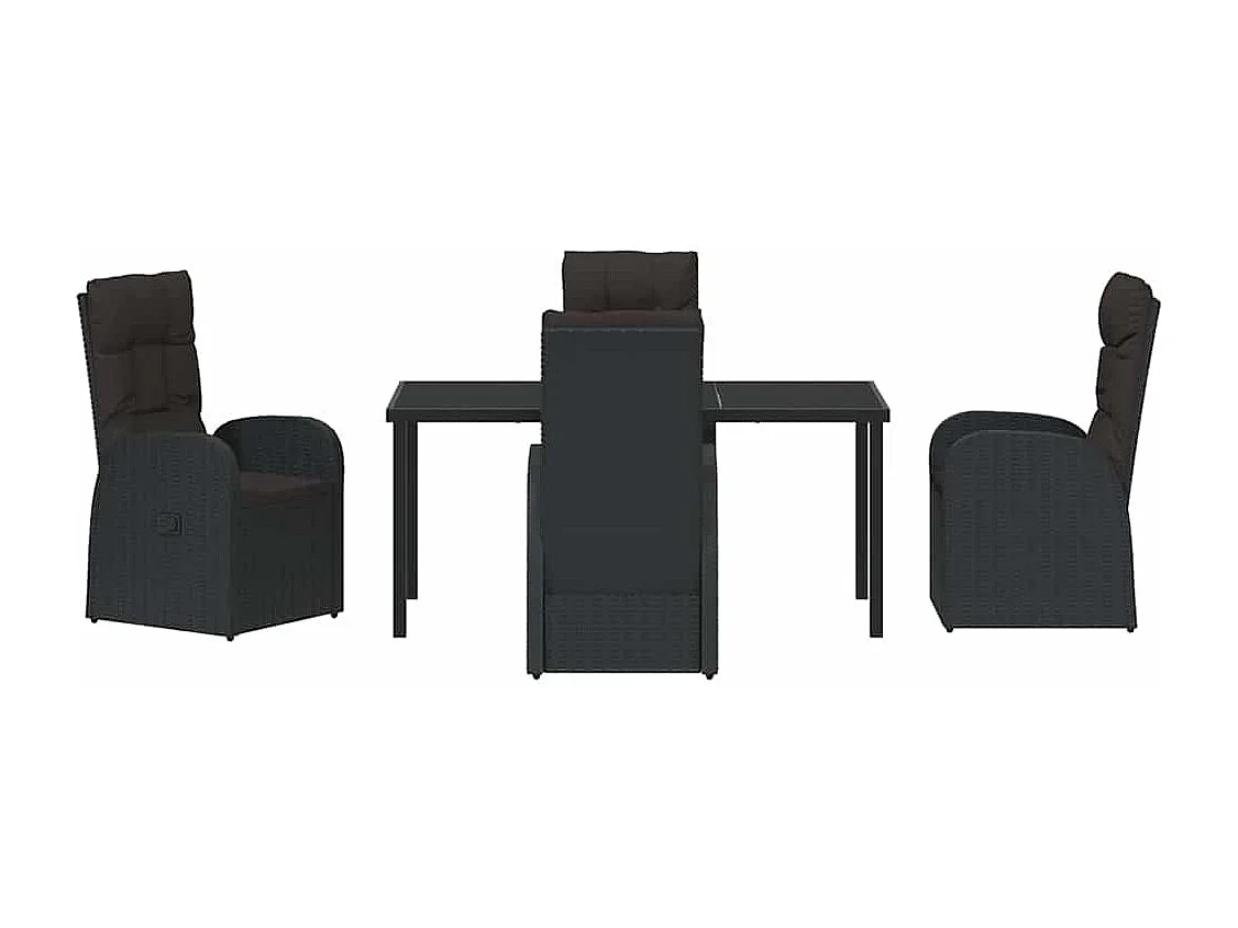 Set da pranzo da giardino 5 pezzi con cuscini in rattan nero Poly