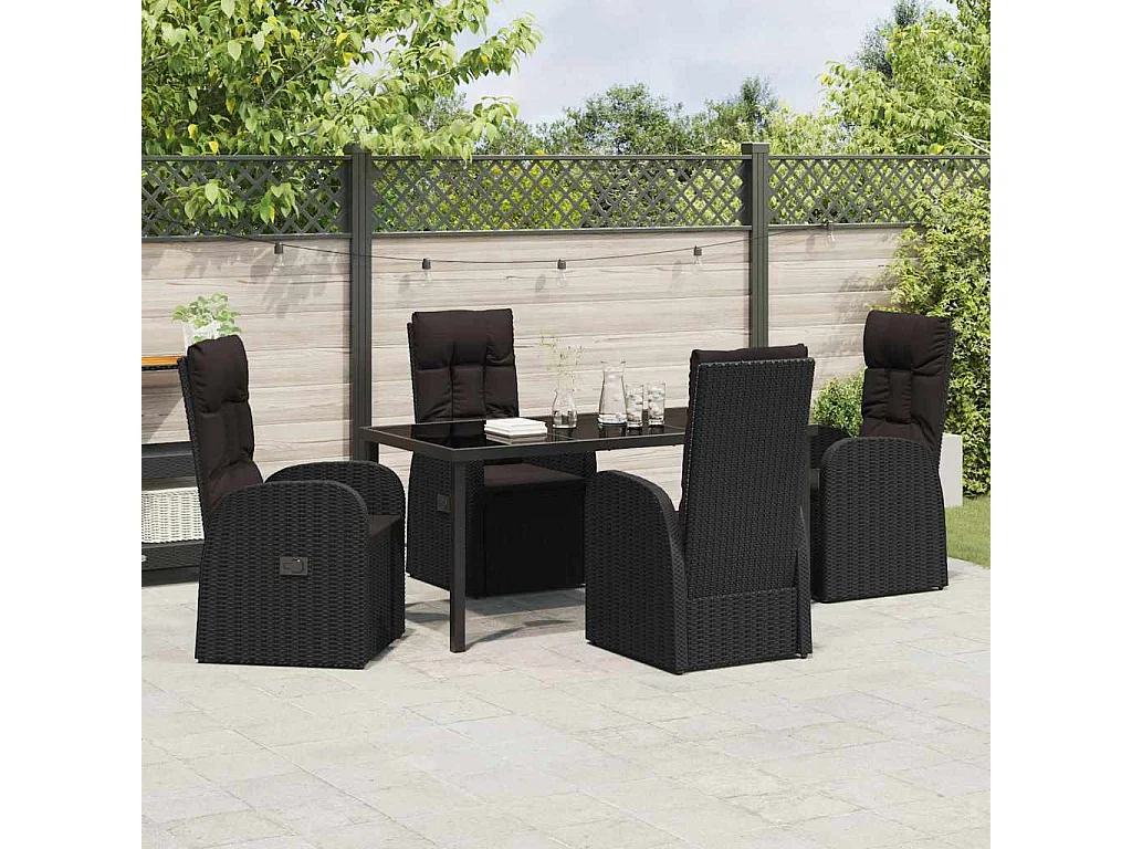 Ensemble de Salle à Manger de Jardin 5 Pièces avec Coussins Noir Rattan Poly