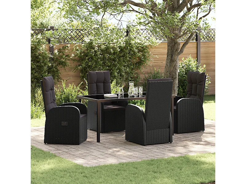 Set da pranzo da giardino 5 pezzi con cuscini in rattan nero Poly