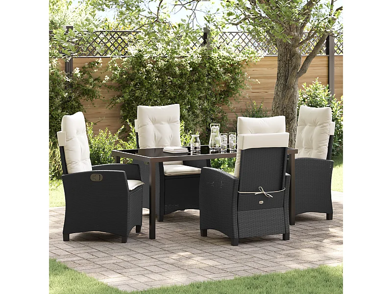 Ensemble de jardin de 5 pièces avec coussins - Rattan synthétique noir
