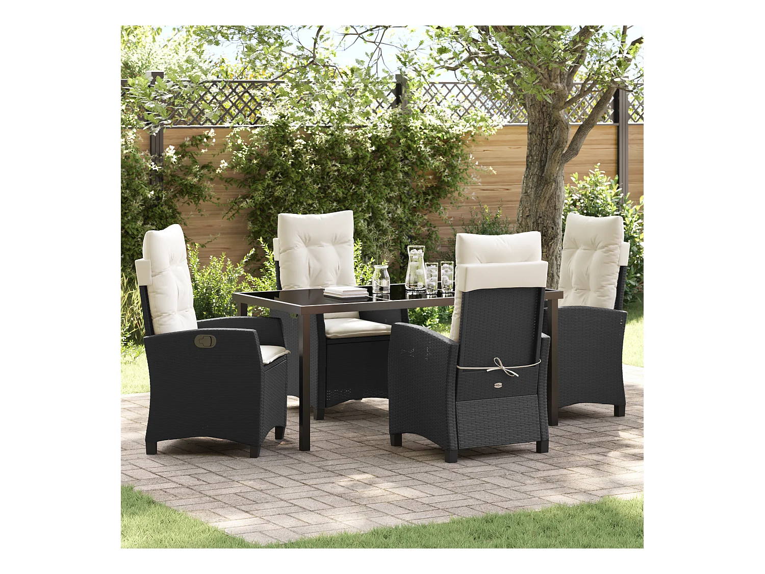 Ensemble de jardin de 5 pièces avec coussins - Rattan synthétique noir