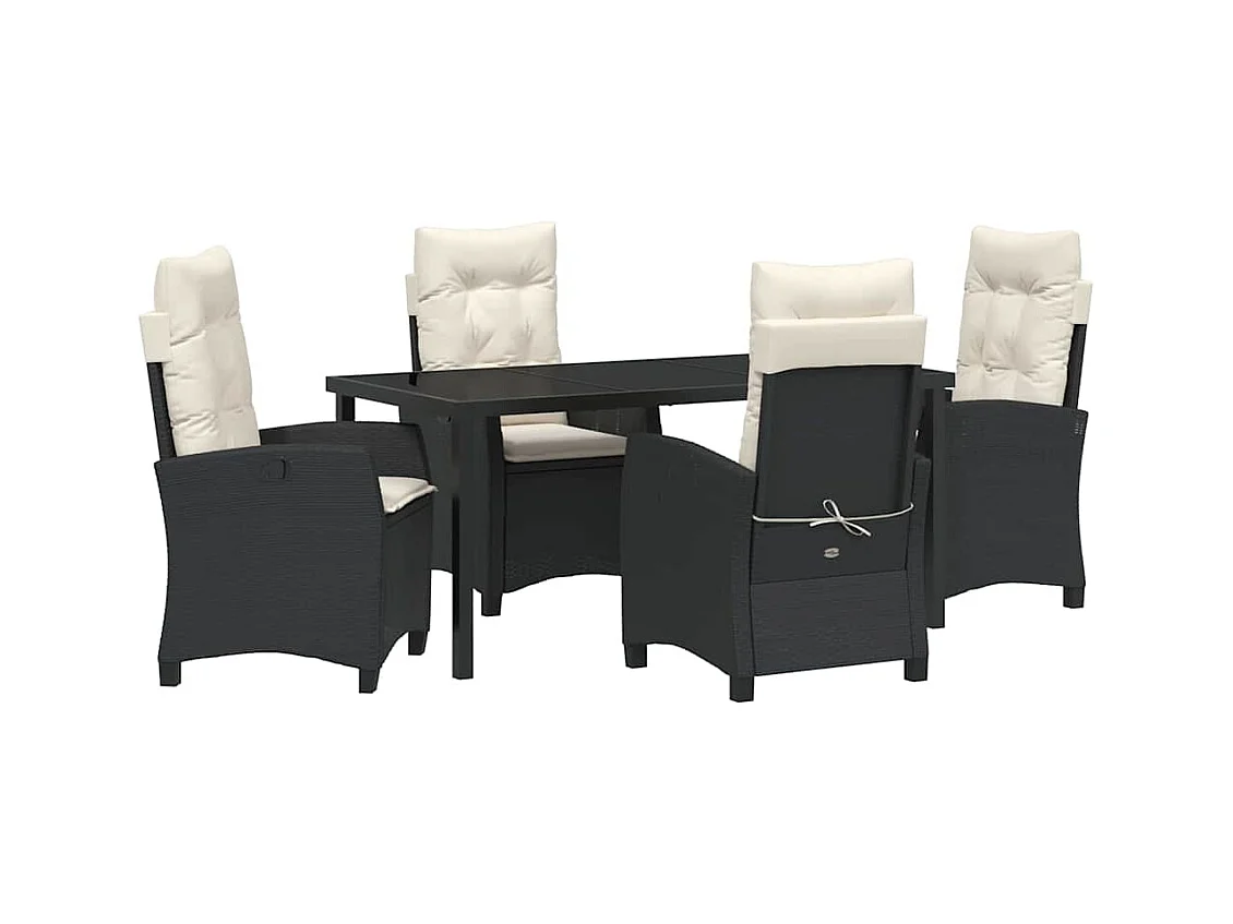 Ensemble de jardin de 5 pièces avec coussins - Rattan synthétique noir