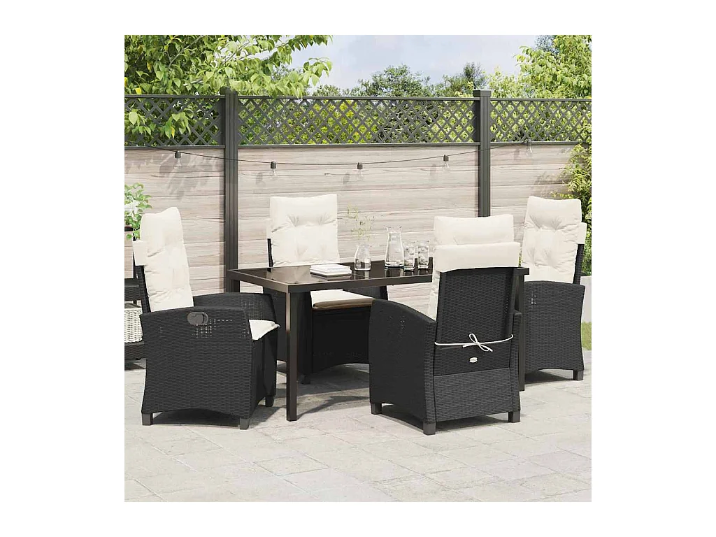 Ensemble de jardin de 5 pièces avec coussins - Rattan synthétique noir