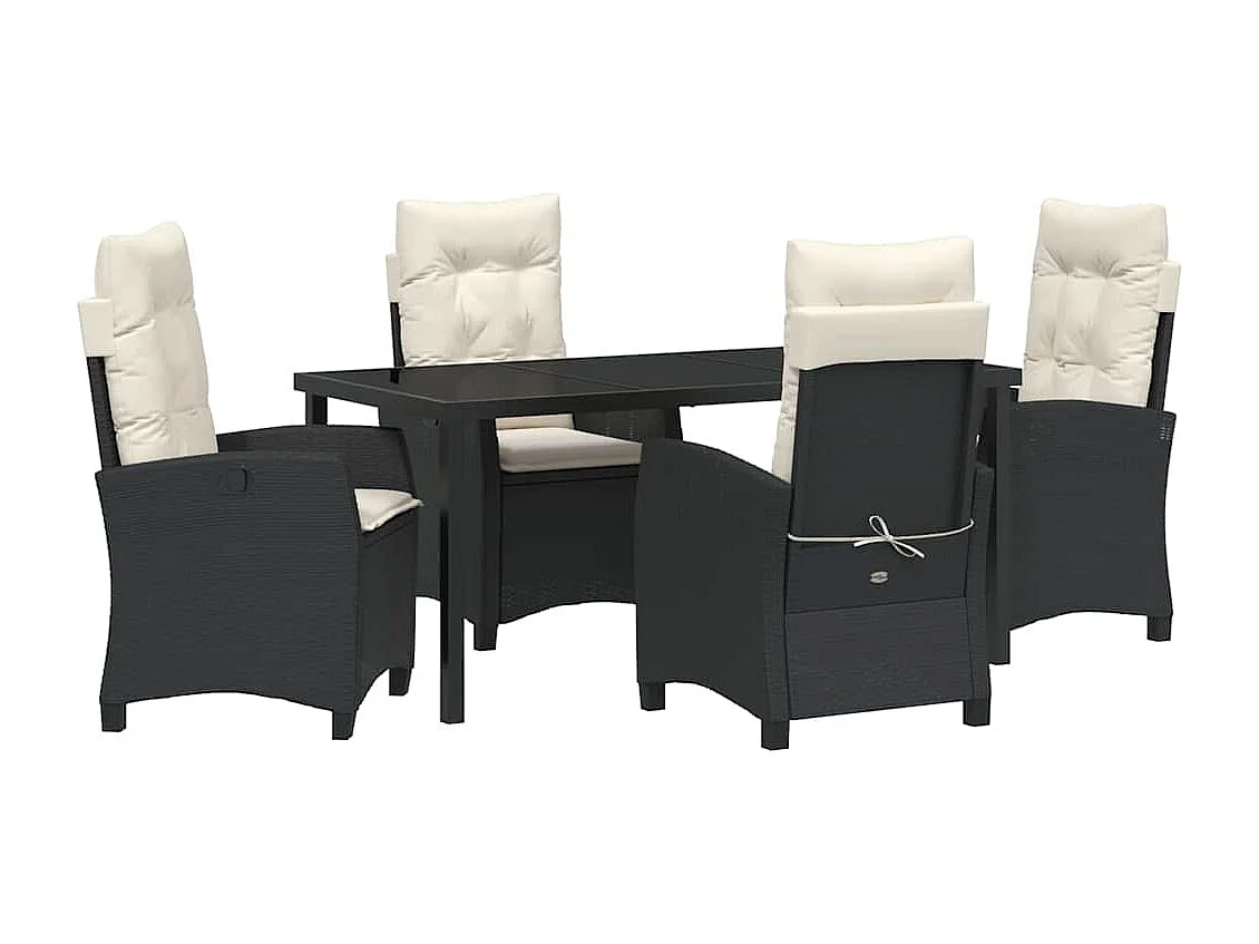 Conjunto de jardín de 5 piezas con cojines - Ratán sintético negro