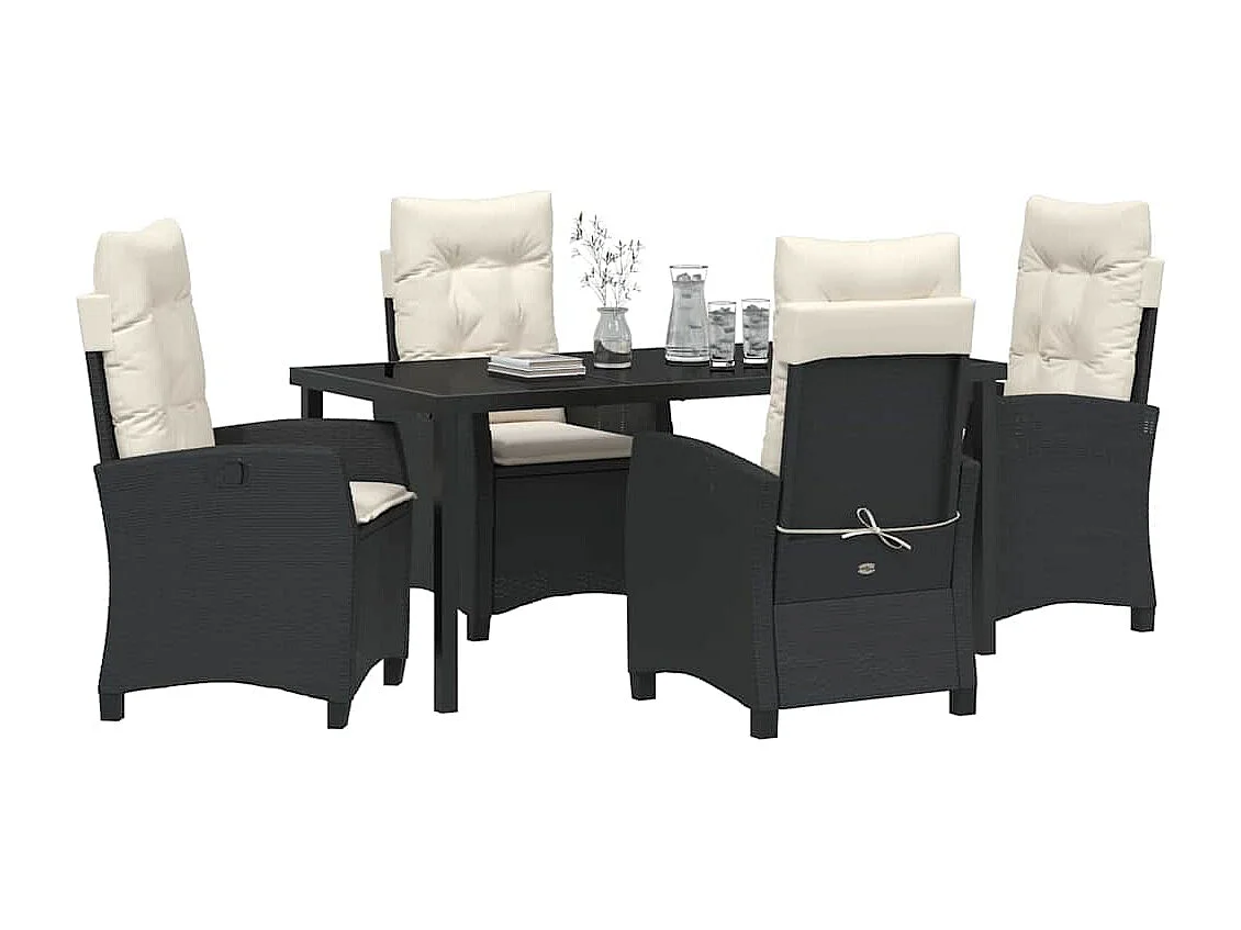 Conjunto de jardín de 5 piezas con cojines - Ratán sintético negro