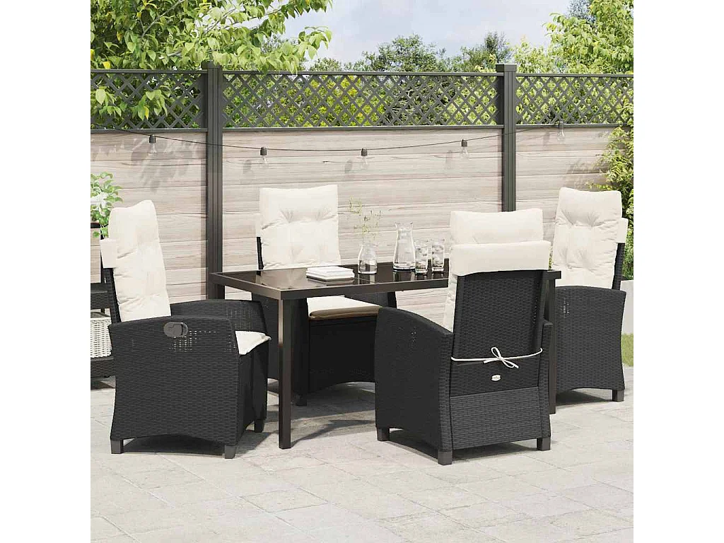 Conjunto de jardín de 5 piezas con cojines - Ratán sintético negro