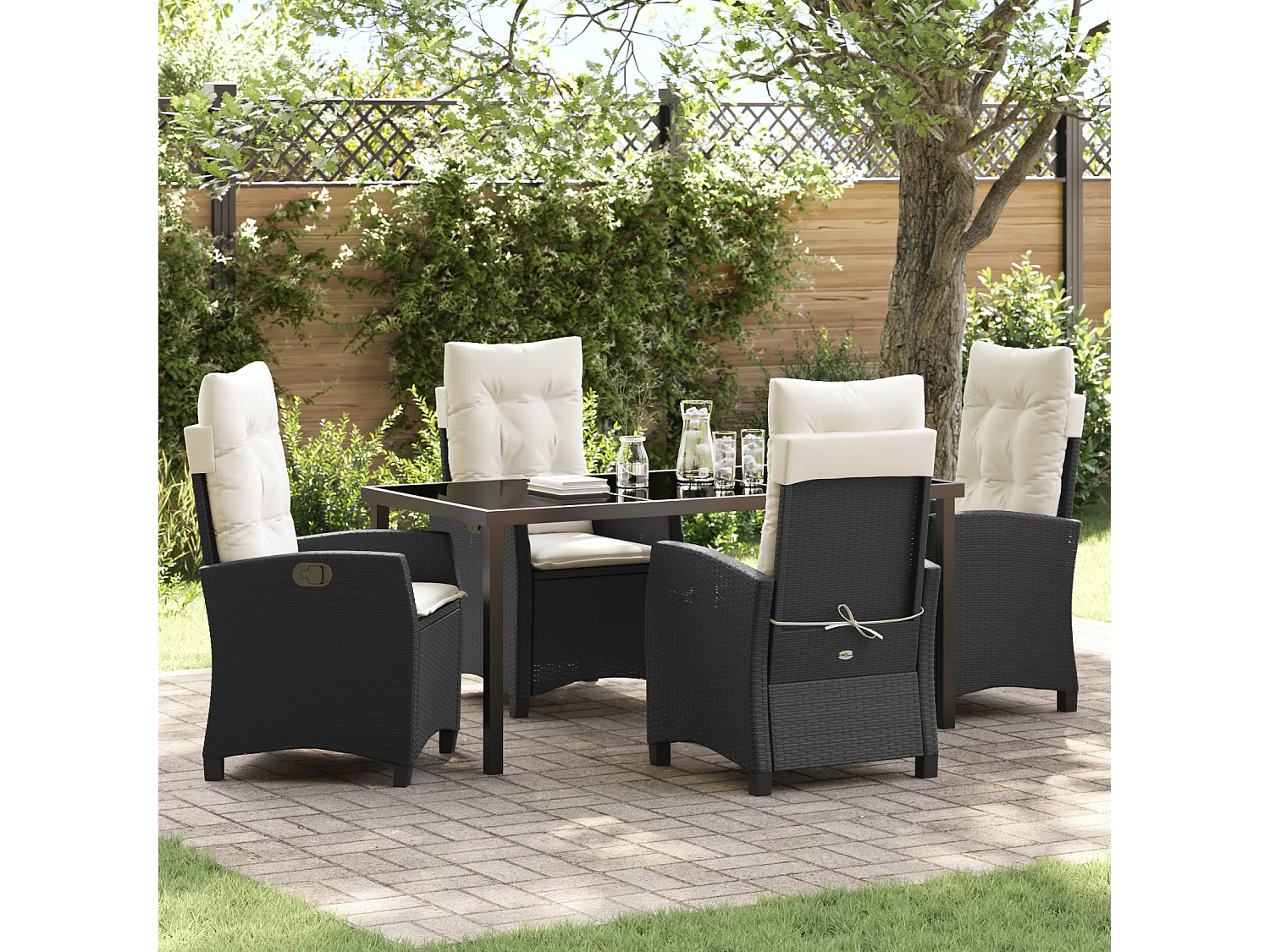 Ensemble de jardin de 5 pièces avec coussins - Rattan synthétique noir