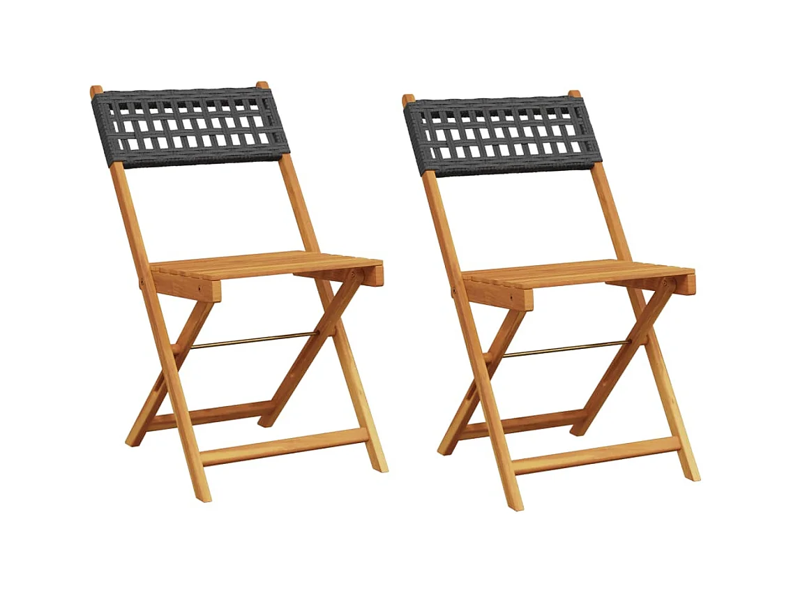 Set di 2 sedie da bistrot in legno massello di acacia e rattan nero