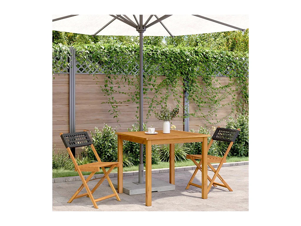 Set di 2 sedie da bistrot in legno massello di acacia e rattan nero