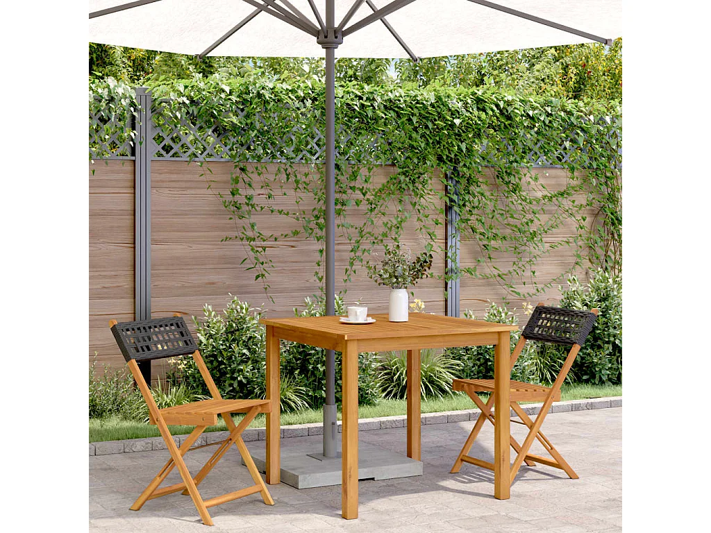 Chaises de bistrot lot de 2 noir bois massif d'acacia et rotin