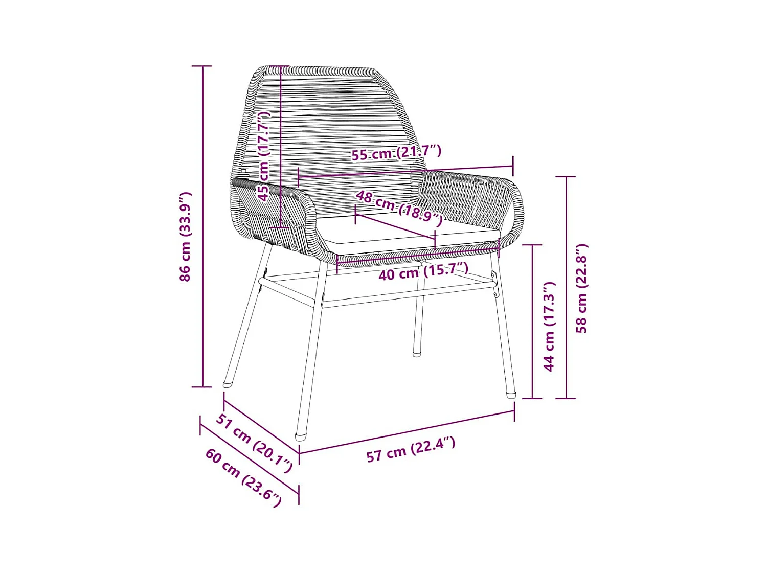 Ensemble de Dining de Jardin 7 Pièces avec Coussins Gris en Rotin Poly