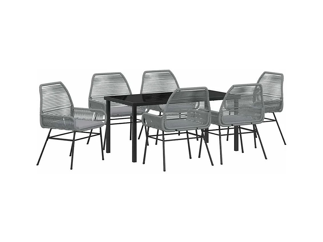 Ensemble de Dining de Jardin 7 Pièces avec Coussins Gris en Rotin Poly